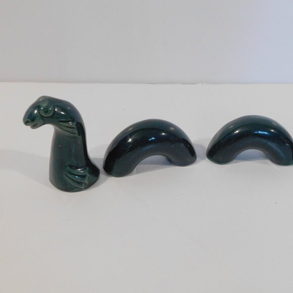 4 pc Vintage Loch Ness Monster Nessie Green Ceramic Pottery Figurine Scotland - Picture 4 of 7